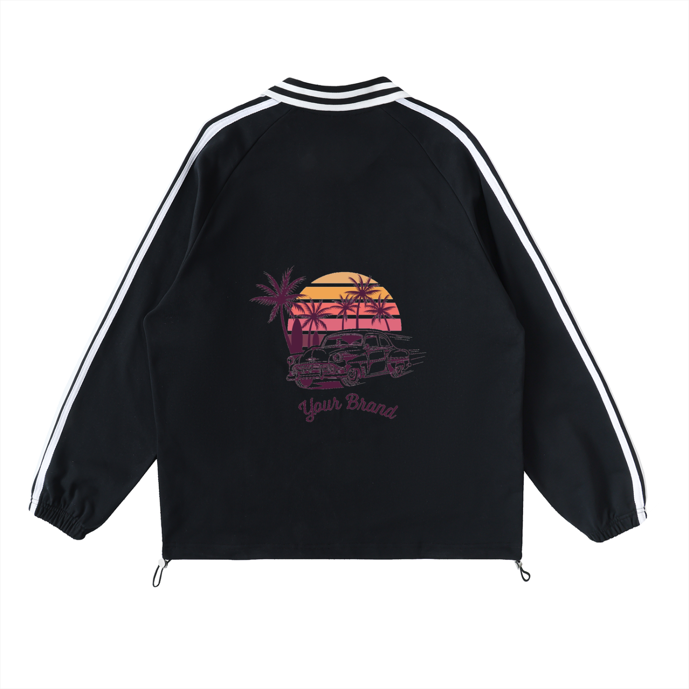 Contrast Striped Lapel Collar Sweatshirt