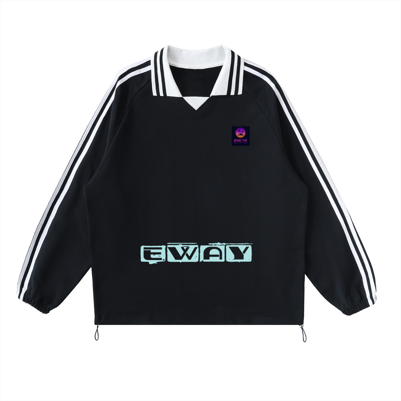 Contrast Striped Lapel Collar Sweatshirt