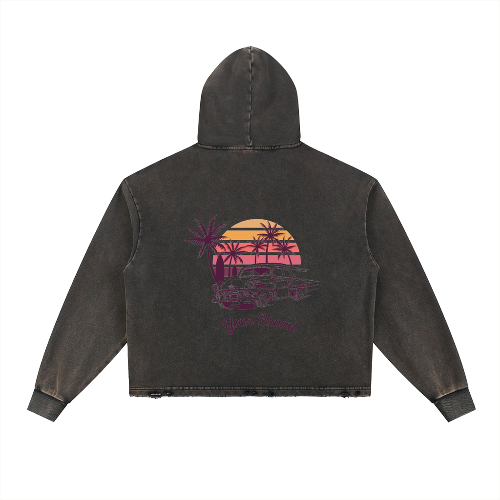 Vintage Washed Frayed-Hem Hoodie