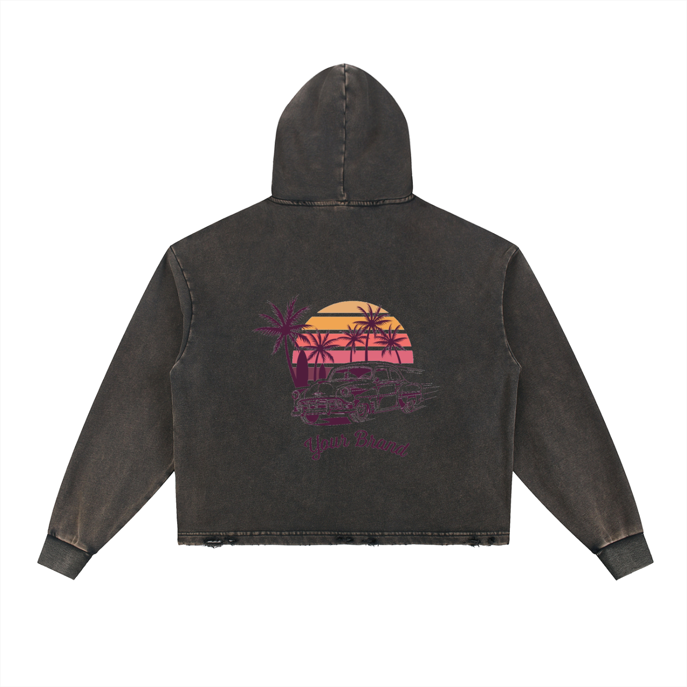 Vintage Washed Frayed-Hem Hoodie