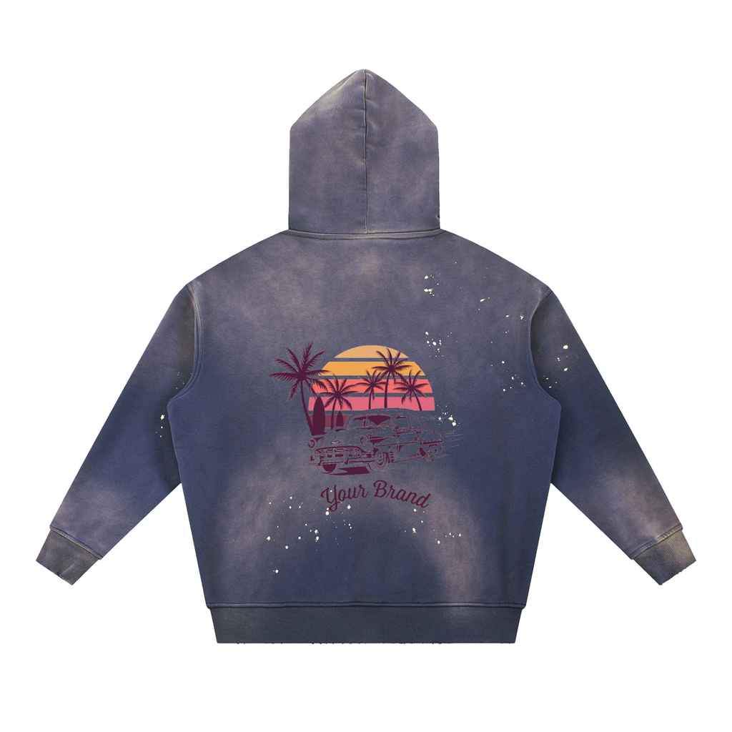 Vintage Washed Frayed Fleece Hoodie