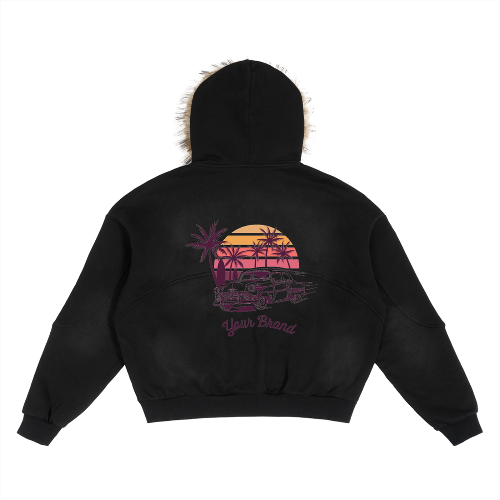 Sun Fade Boxy Detachable Fur Hoodie