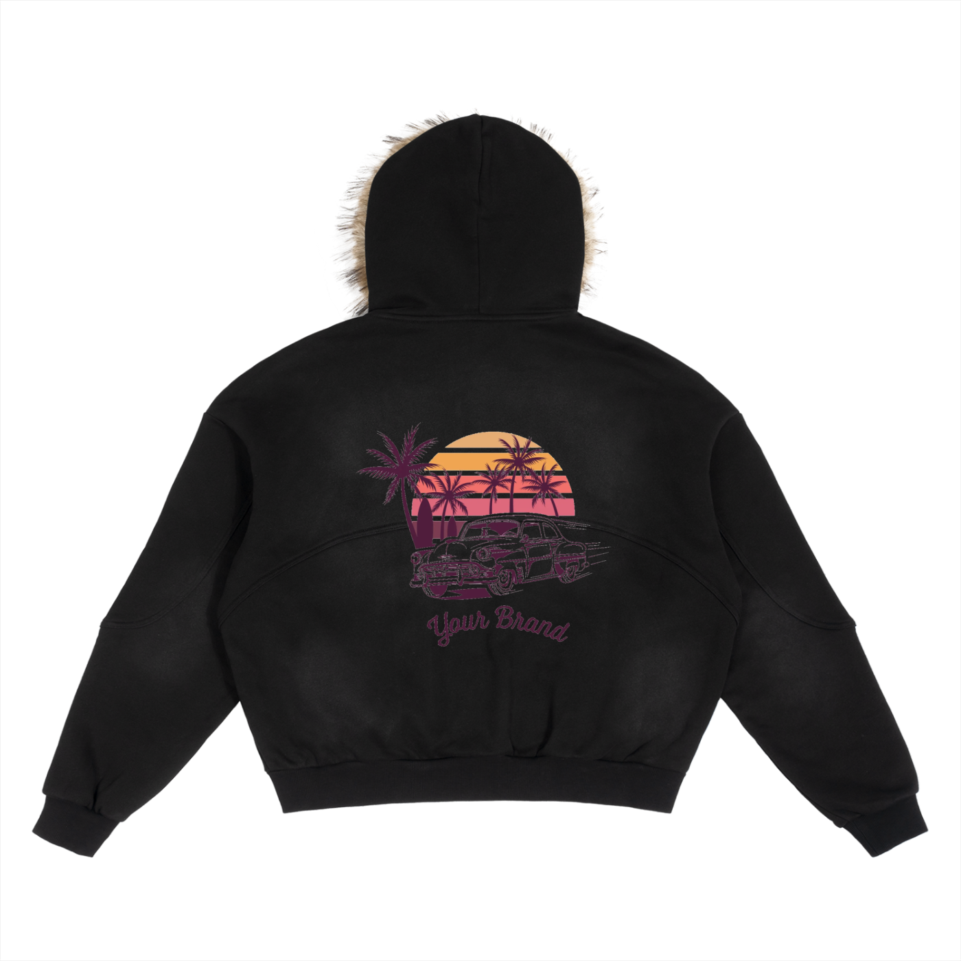 Sun Fade Boxy Detachable Fur Hoodie