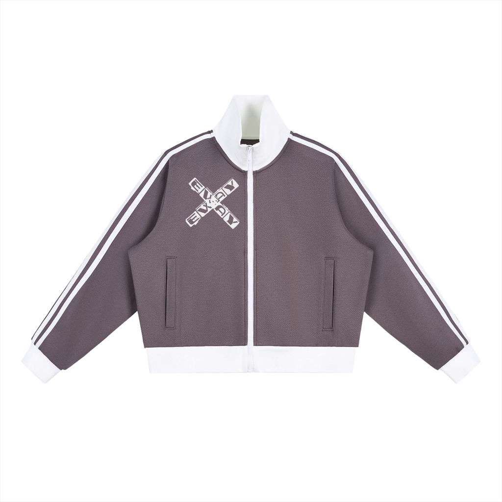 Contrast Side Stripe Fleece Cropped Track Jacket