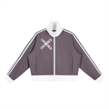 Contrast Side Stripe Fleece Cropped Track Jacket