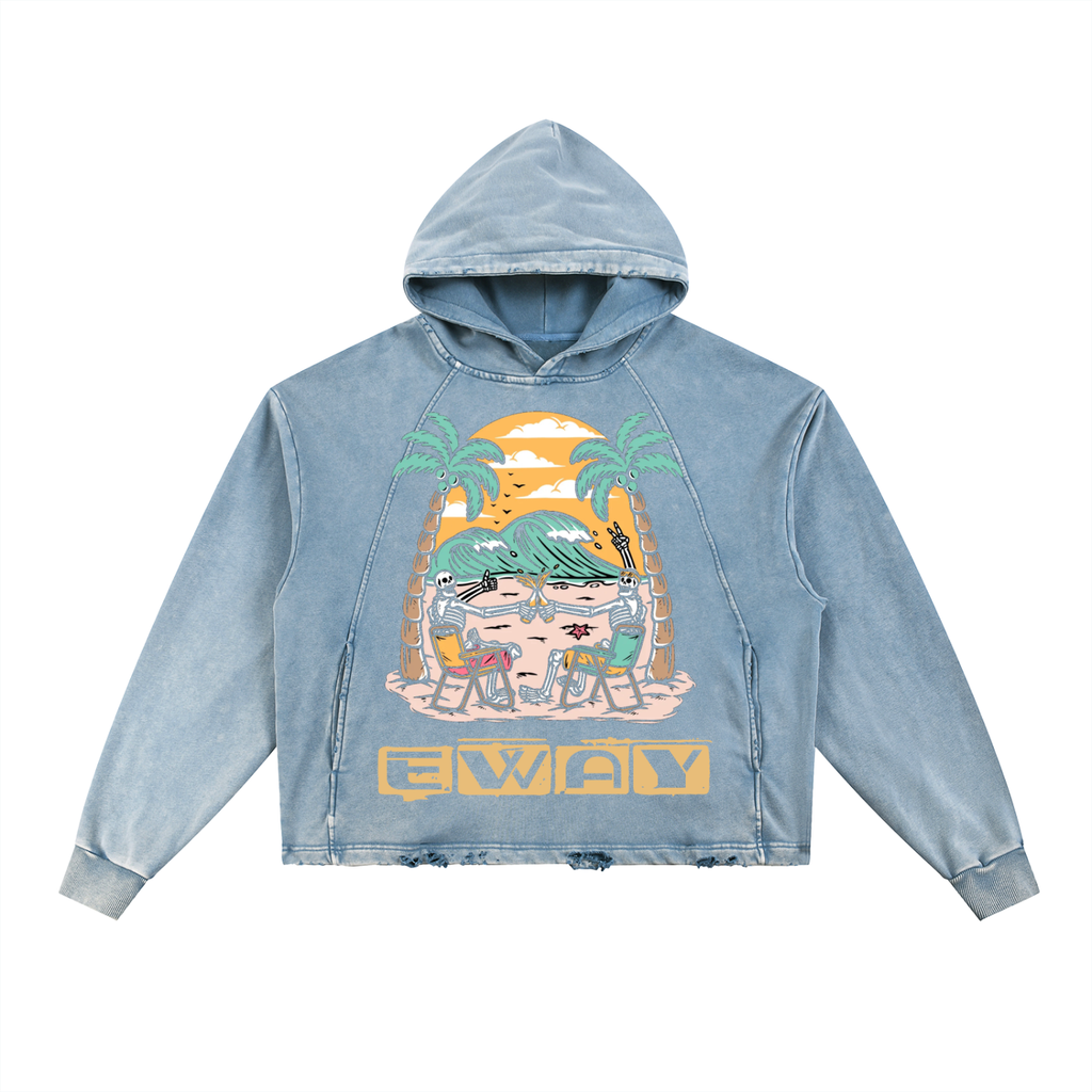 Vintage Washed Frayed-Hem Hoodie