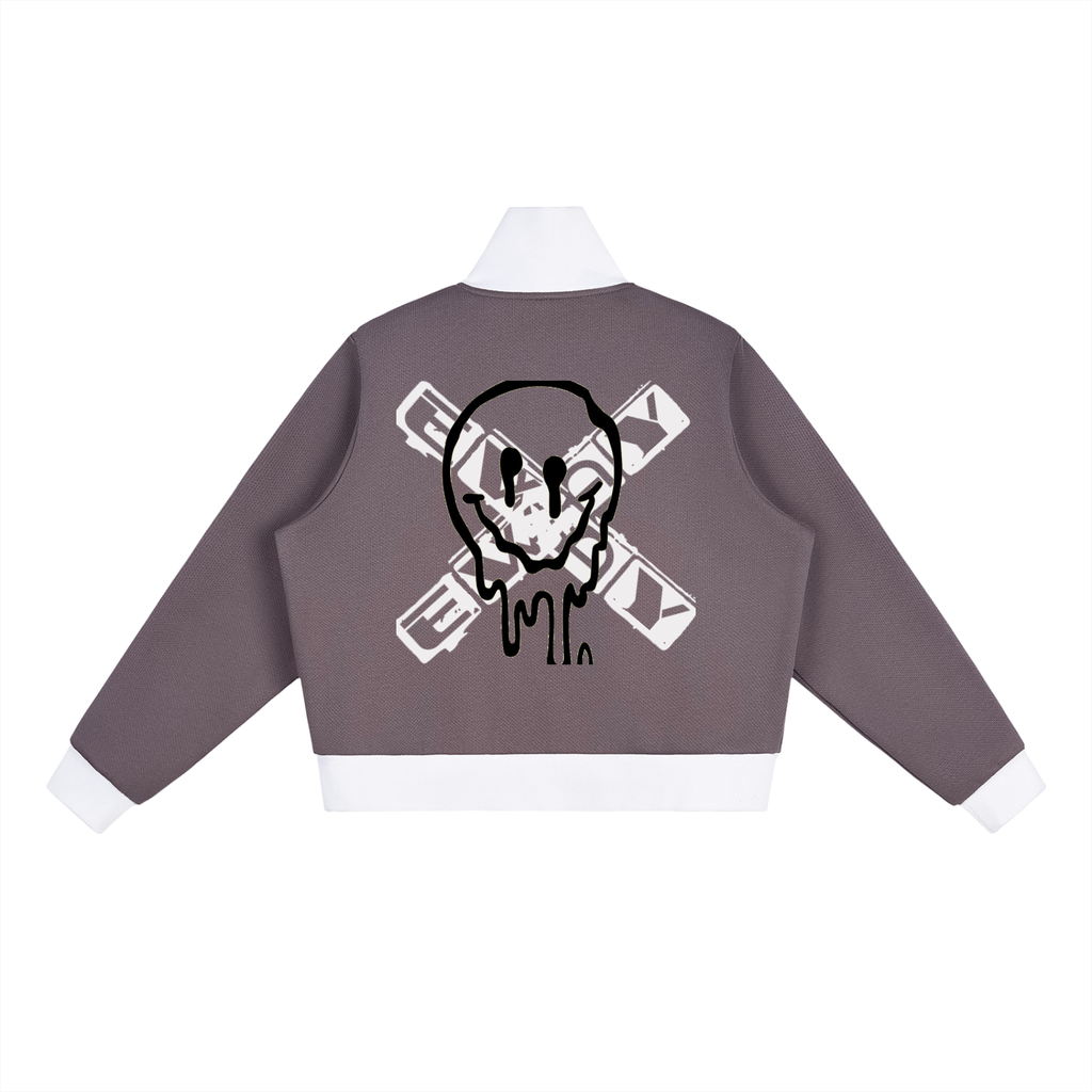Contrast Side Stripe Fleece Cropped Track Jacket