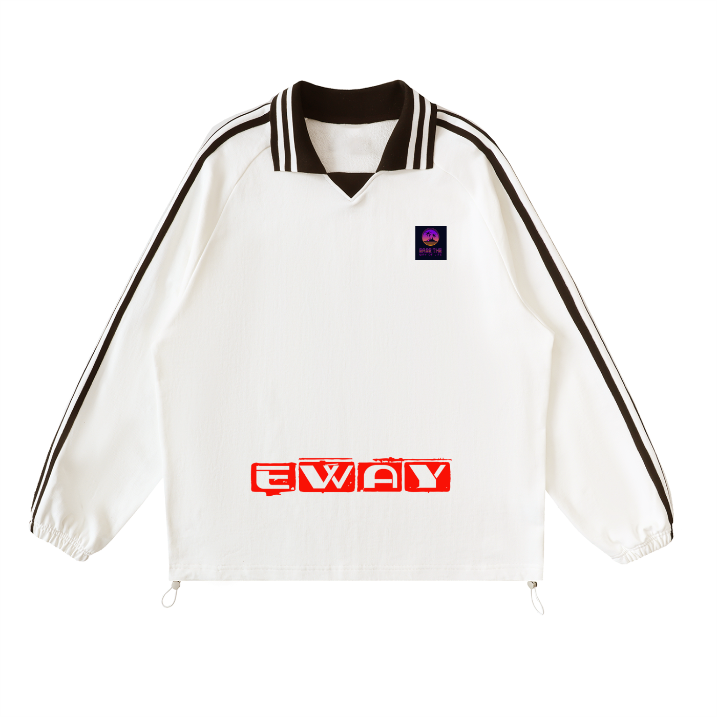 Contrast Striped Lapel Collar Sweatshirt
