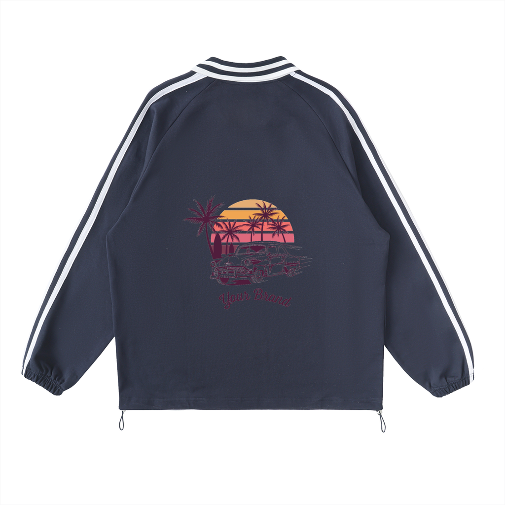 Contrast Striped Lapel Collar Sweatshirt