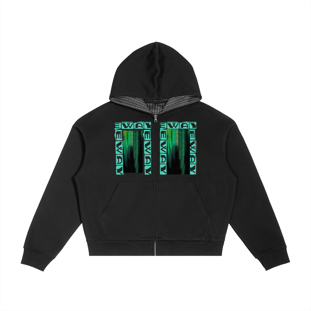 Contrast Plaid Boxy Zip Hoodie