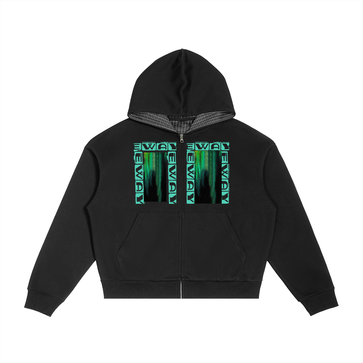 Contrast Plaid Boxy Zip Hoodie