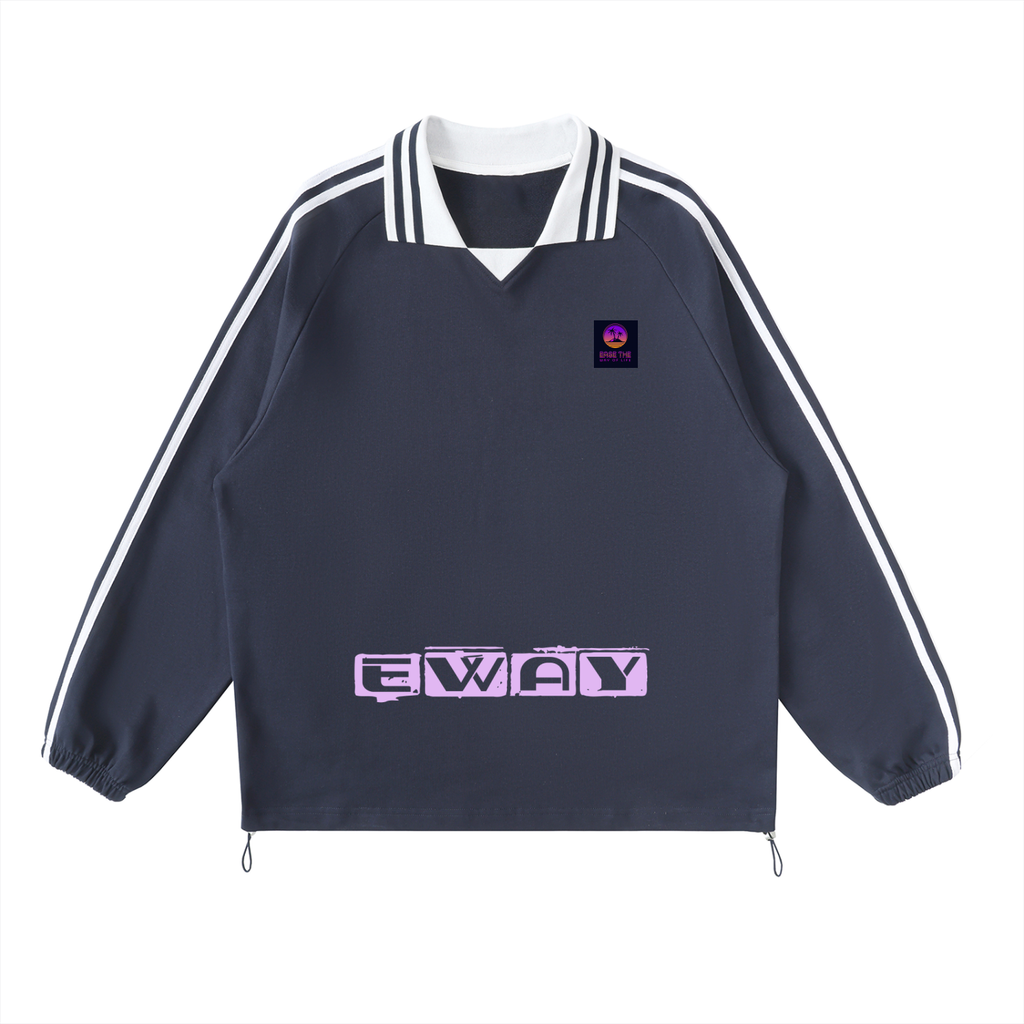 Contrast Striped Lapel Collar Sweatshirt