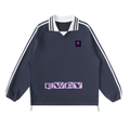 Contrast Striped Lapel Collar Sweatshirt